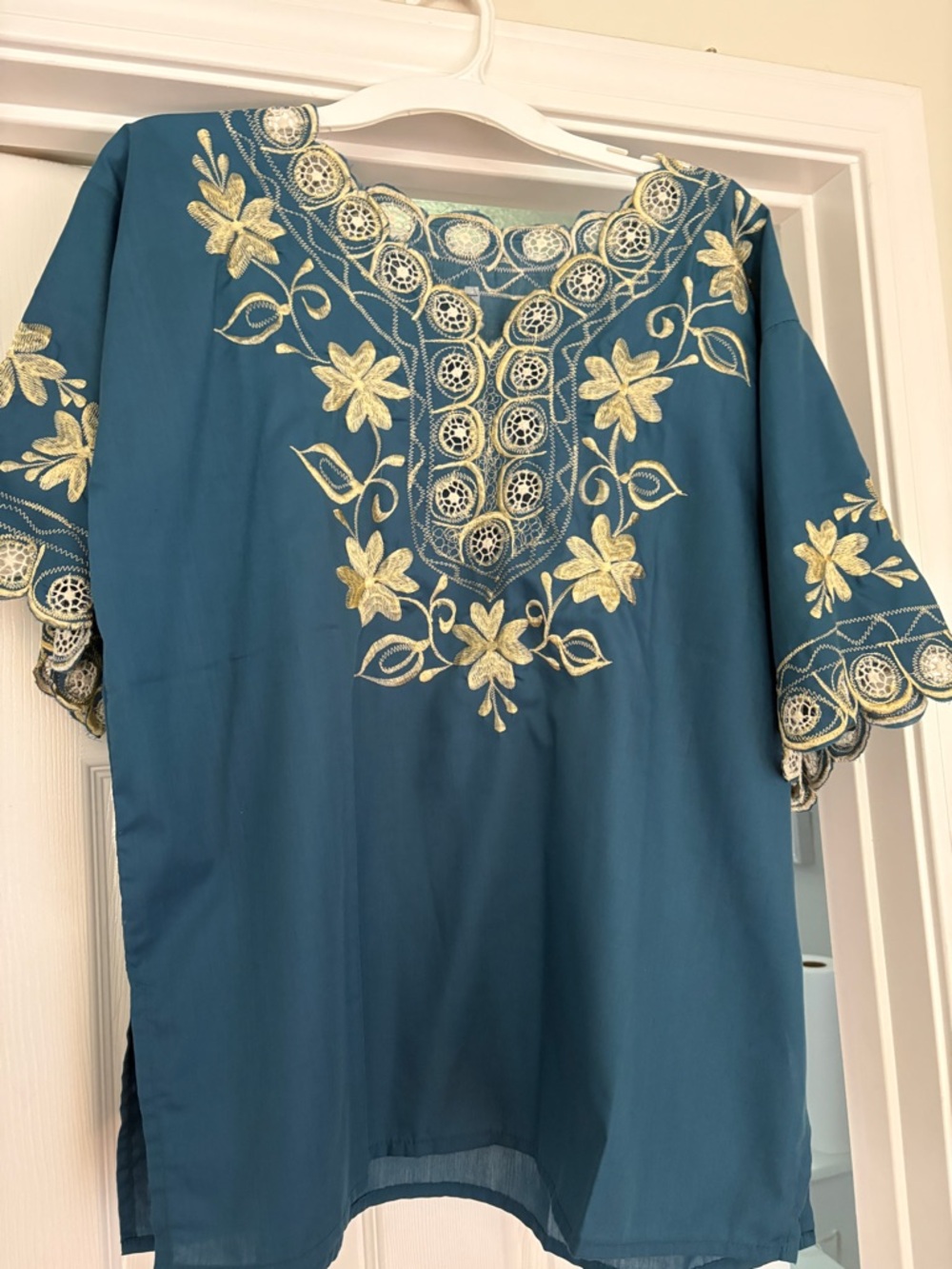 Embroidered Teal Mexican Women's Tunic Top - NEW w/o tags